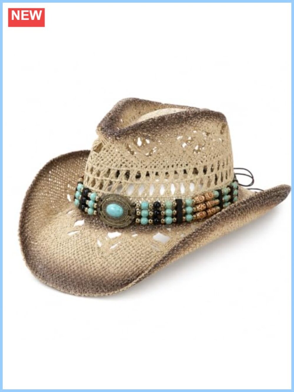 Straw Cowgirl Hat Wide Brim Chin Strap Western Rodeo